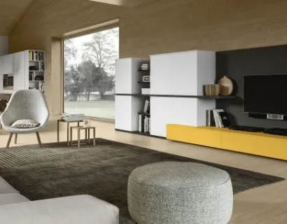 Parete Attrezzata RF106 Day in legno e finiture in antracite di Marka Total Living