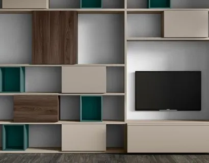 Parete Attrezzata RF117 Day in legno laccato di Marka Total Living