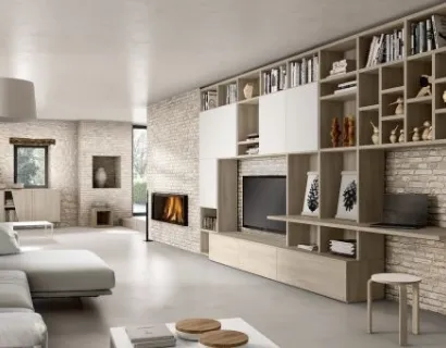 Parete Attrezzata RF506 Time in legno laccato di Marka Total Living
