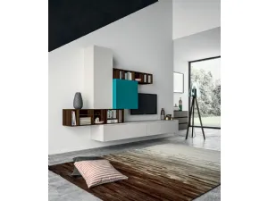 Parete Attrezzata Slim Comp 101 in laccato Light Grey e Verde Petrolio di Dall'Agnese
