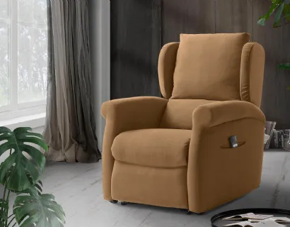 Poltrona relax in tessuto antimacchia con sistema lift alzapersona e regolazione motorizzata Multipla in versione XL di Vitarelax