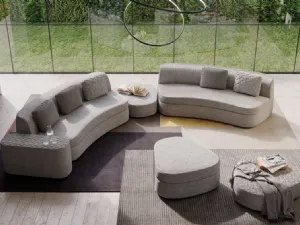Divano letto Goodman dalla forma arrotondata in tessuto di Milano Bedding