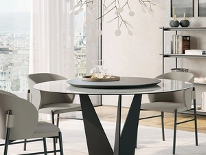 Tavolo rotondo Eiffel in gres con piano girevole in legno di Dall'Agnese