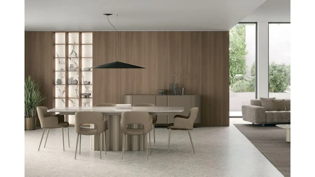 Tavolo Fortuny con piano in gres e struttura in metallo di Tomasella