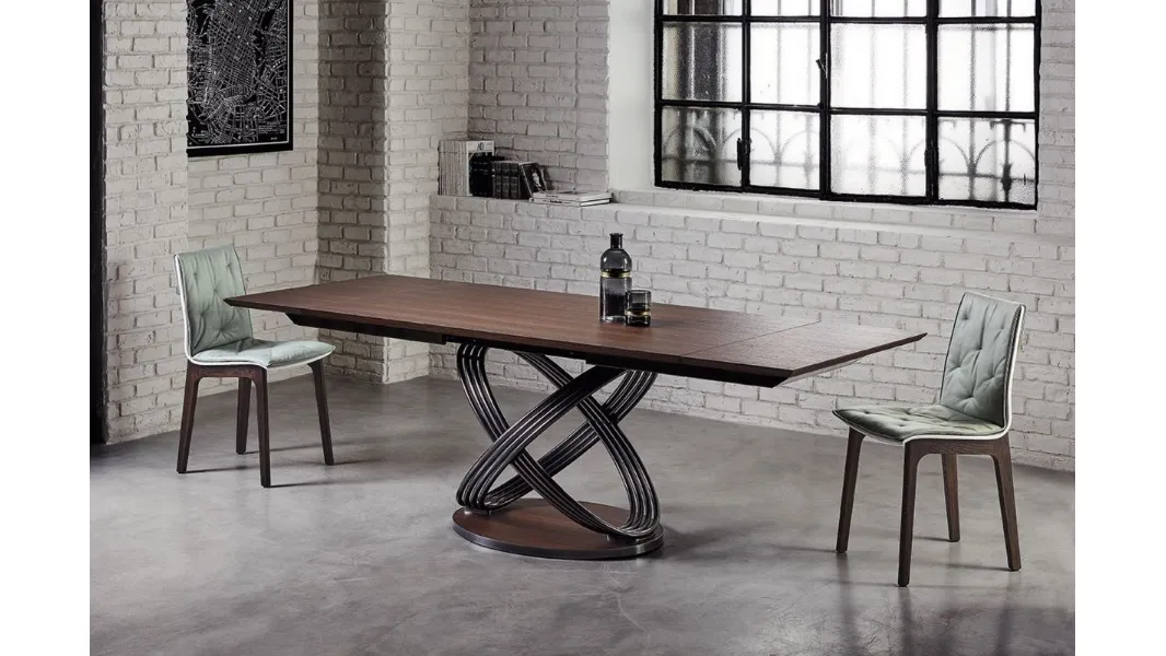 Tavolo con piano in legno,vetro, ceramica o marmo Fusion di Bontempi