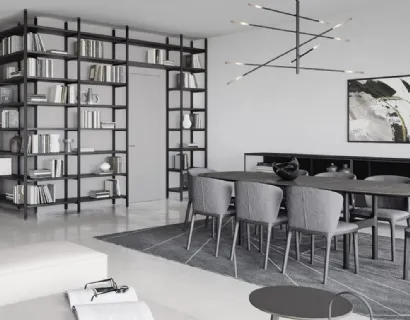 Tavolo Torii con top in marmo Grigio e base in legno di Novamobili