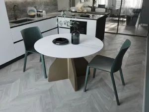 Tavolo rotondo allungabile Wing in ceramica bianco assoluto di Zamagna