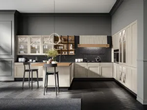 Cucina Classica angolare Frida classic in Frassino massello finitura decapè Fieno con top in quarzo di Arredo3
