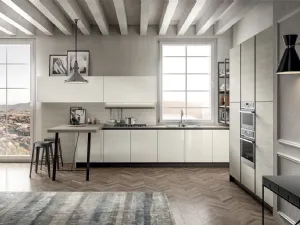 Cucina Moderna in laccato lucido e laminato Rovere Atalanta con penisola Cloe di Arredo3