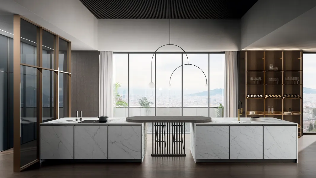 Cucina Moderna con penisola Kronos 01 in laminam di Arredo3
