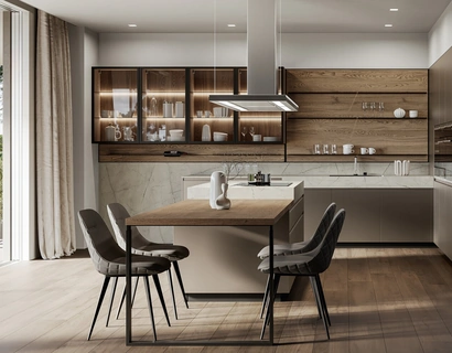 Cucina Moderna con isola Wega 02 in laccato metallizzato e rovere di Arredo3