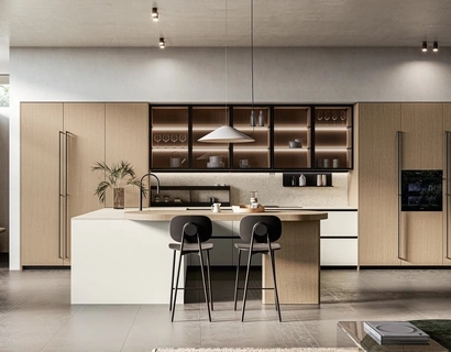 Cucina Moderna con isola Asia 01 in laccato e legno di Arredo3