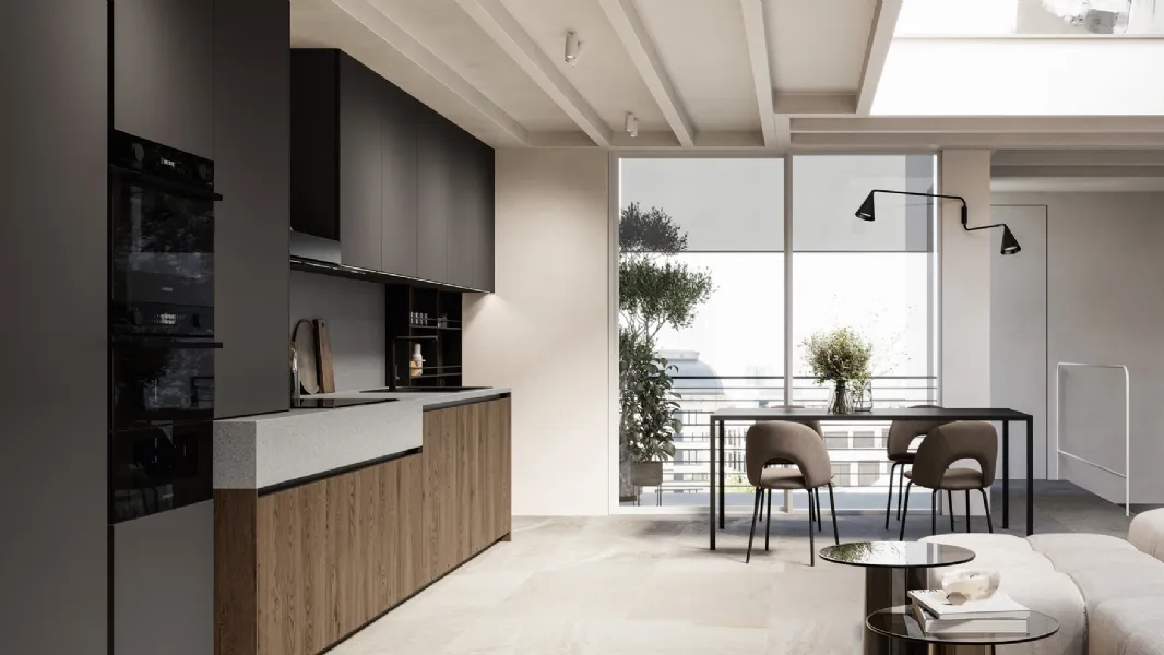 Cucina Moderna lineare Asia 02 in rovere e laccato di Arredo3