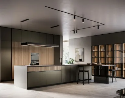 Cucina Moderna Asia con isola e penisola in laccato opaco e legno di Arredo3