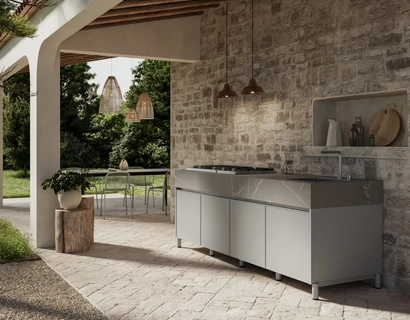 Cucina Moderna outdoor Aura 03 in alluminio e marmo di Arredo3