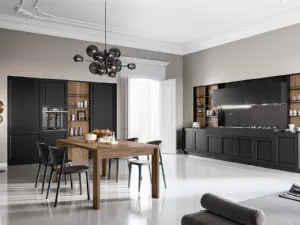 Cucina Moderna lineare in laccato poro aperto Nero e finitura Noce America Frida Modern di Arredo3