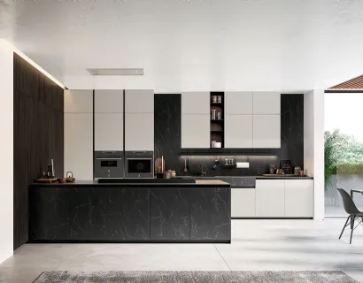 Cucina Moderna Glass 2 0 03 con penisola di Arredo3
