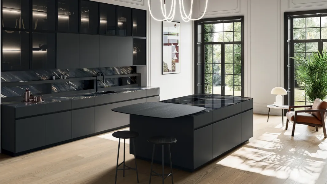 Cucina Moderna con isola in vetro opaco Glass di Arredo3