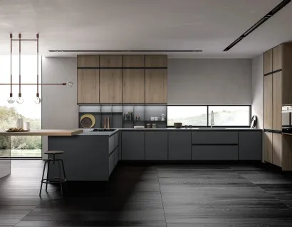 Cucina Moderna Kronos 02 con penisola di Arredo3