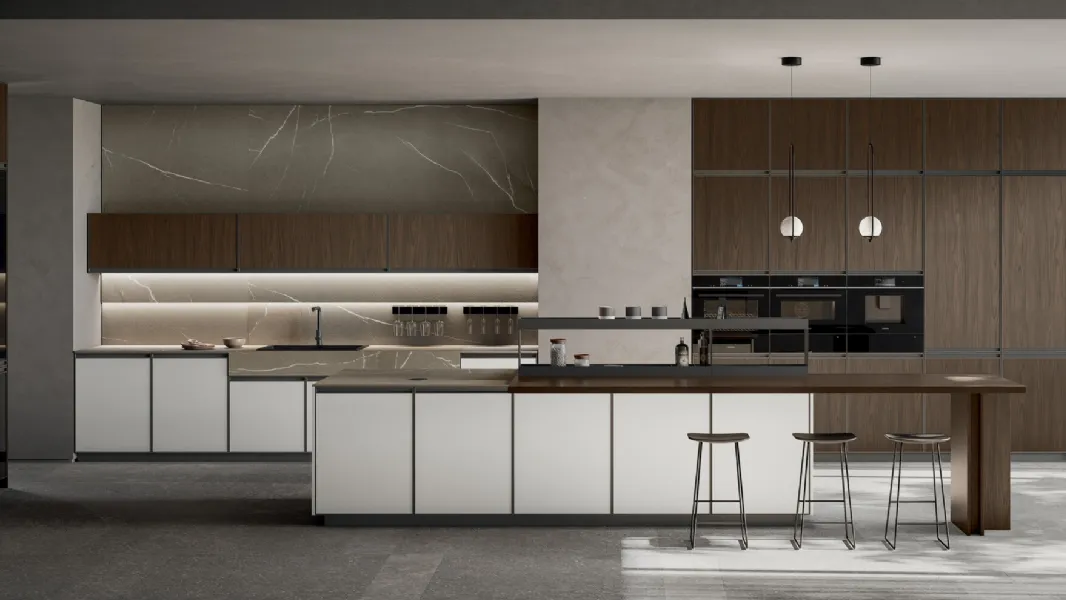 Cucina Moderna in Pet e laminato con isola Kronos di Arredo3