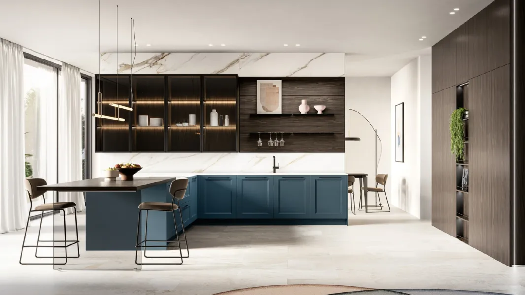 Cucina Moderna con penisola Meg 01 in laccato e laminato di Arredo3