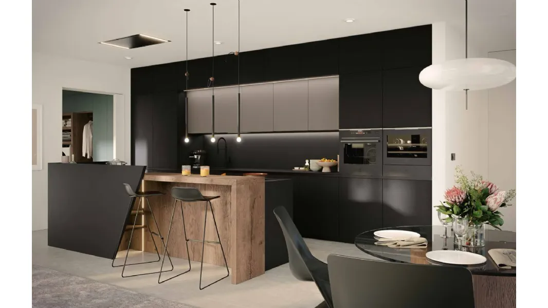 Cucina Moderna in Fenix Nero con isola MK07 di Gentili Cucine