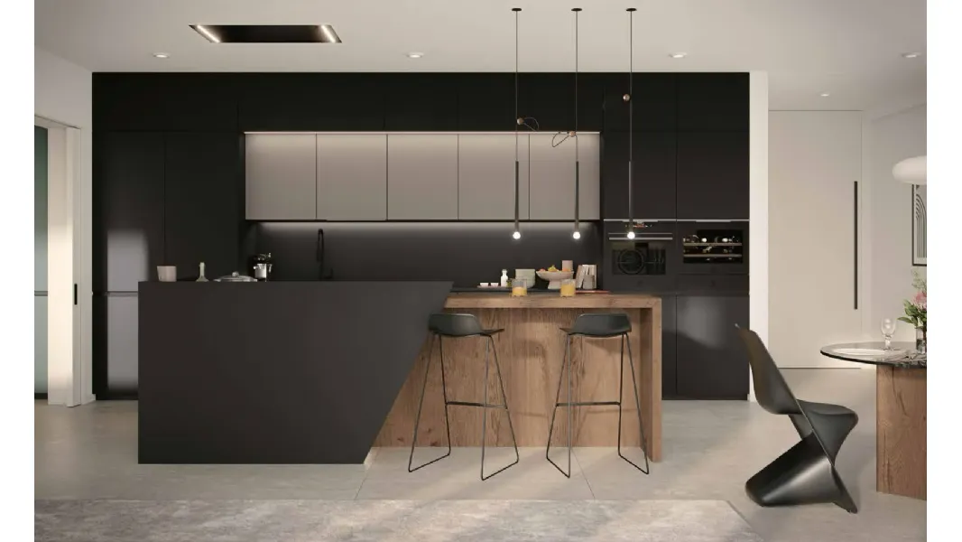 Cucina Moderna in Fenix Nero con isola MK07 di Gentili Cucine