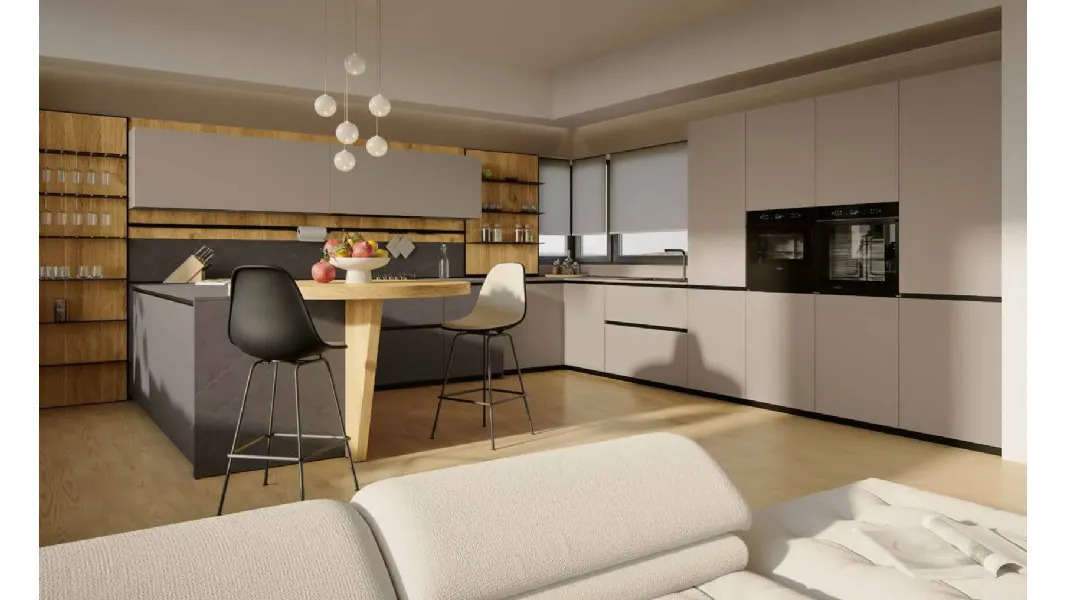 Cucina Moderna in pet e laminato con penisola MK11 di Gentili Cucine