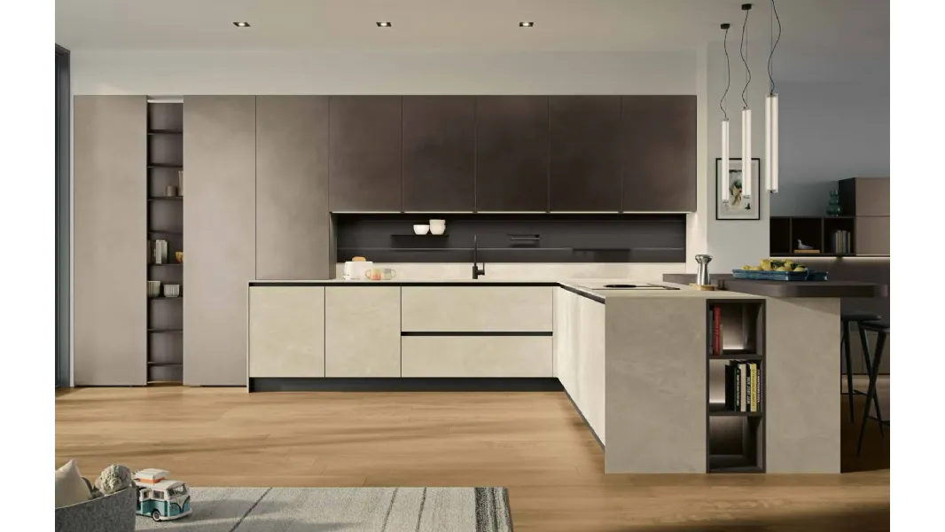 Cucina Moderna con penisola MK12 in laminam e laccato di Gentili Cucine
