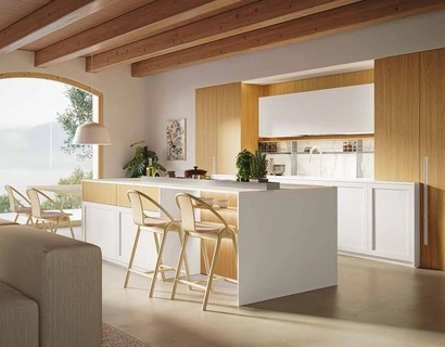 Cucina Moderna con isola MK06 in pet Bianco e melaminico Oak Naturale di Gentili Cucine