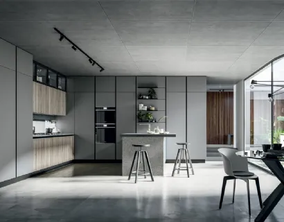 Cucina Moderna Round con Isola in laminato Rovere grano e Pet Selenio Matt di Arredo3