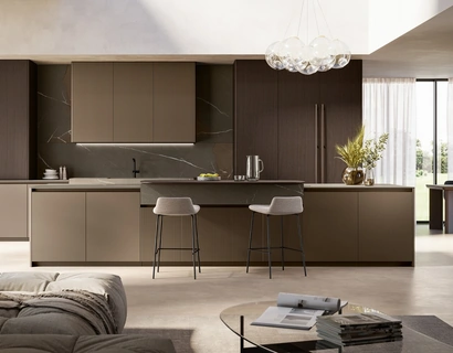 Cucina Moderna con isola Time 01 in laccato e noce di Arredo3