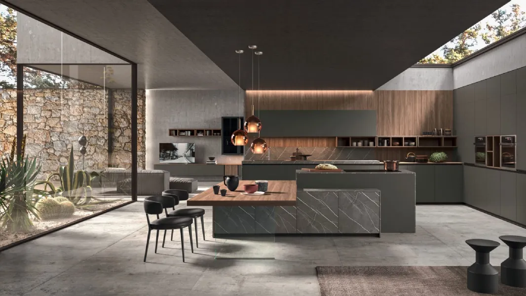 Cucina Moderna con isola Time 01 in laccato opaco, laminato e melaminico di Gentili Cucine