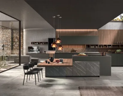 Cucina Moderna con isola Time 01 in laccato opaco, laminato e melaminico di Gentili Cucine