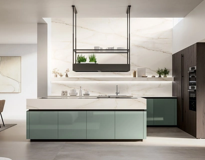 Cucina Moderna con isola Time 04 in laccato lucido e rovere ebano di Arredo3