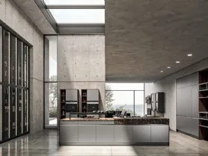 Cucina Moderna con isola Time 05 in Fenix acciaio e laminato stratificato Cuba di Gentili Cucine