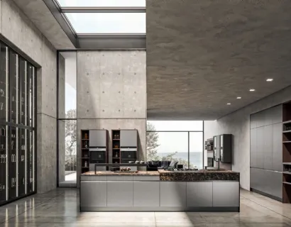 Cucina Moderna con isola Time 05 in Fenix acciaio e laminato stratificato Cuba di Gentili Cucine