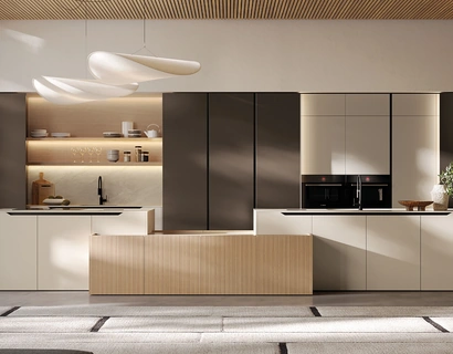 Cucina Moderna in laccato e impiallacciato con isola Time di Arredo3