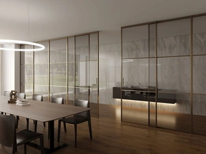 Porta per interni scorrevole Factory T3 in vetro con telaio in alluminio di Foa