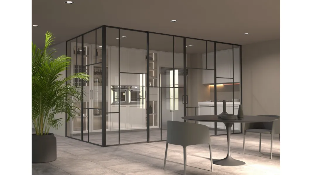 Porta per interni scorrevole Factory TM in vetro con telaio in alluminio di Foa