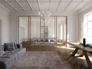 Porta per interni scorrevole Flat F1 in vetro con struttura in rovere di Foa