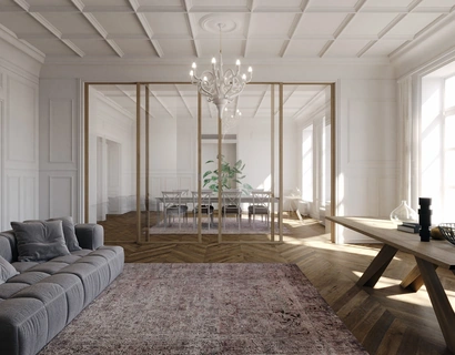 Porta per interni scorrevole Flat F1 in vetro con struttura in rovere di Foa