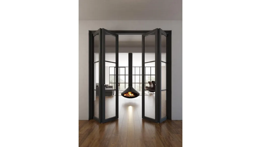 Porta per interni a libro Flat F3 in legno laccato e vetro di Foa