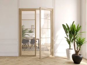 Porta per interni battente Flat F5 in vetro con struttura in rovere di Foa