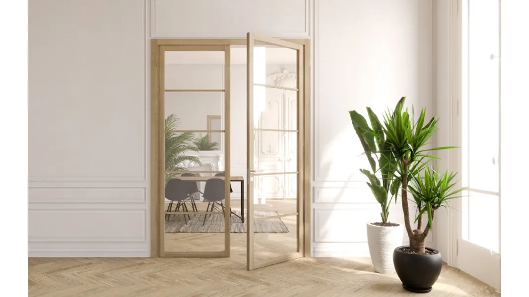 Porta per interni battente Flat F5 in vetro con struttura in rovere di Foa