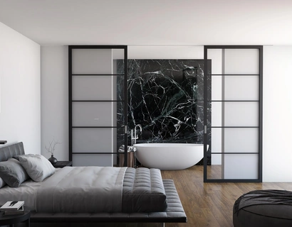 Porta per interni scorrevole Flat F5 in legno e vetro di Foa