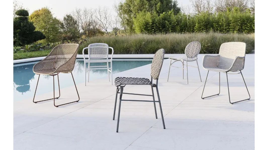 Sedia Colette in acciaio con intreccio in Colette Resin di Gervasoni