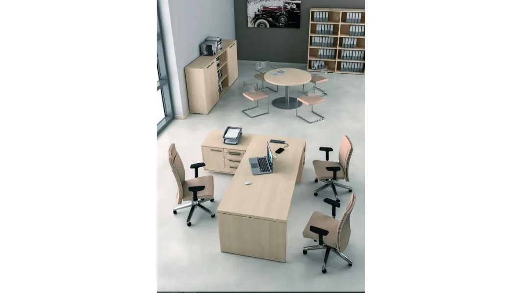 Scrivania direzionale in melaminico rovere gessato e laccato antracite Alfa Plus di Walco