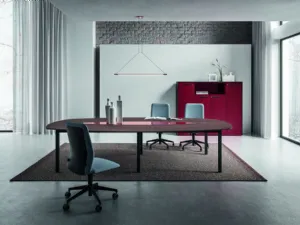 Scrivania operativa in melaminico con piano ovale Domino Evo di Walco