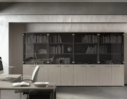 Libreria in frassino grigio e vetro Idra 02 di Walco